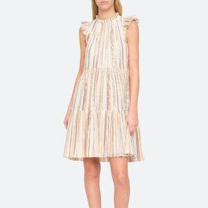 Sea New York Harriet Dress Size 0 Tiered Ruffled Pleated Metallic Summer Pockets
